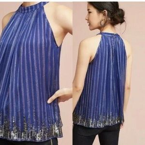 NEW ANTHROPOLOGIE Women's Ranna Gill Blue Sequin Halter Swing Tank Top
